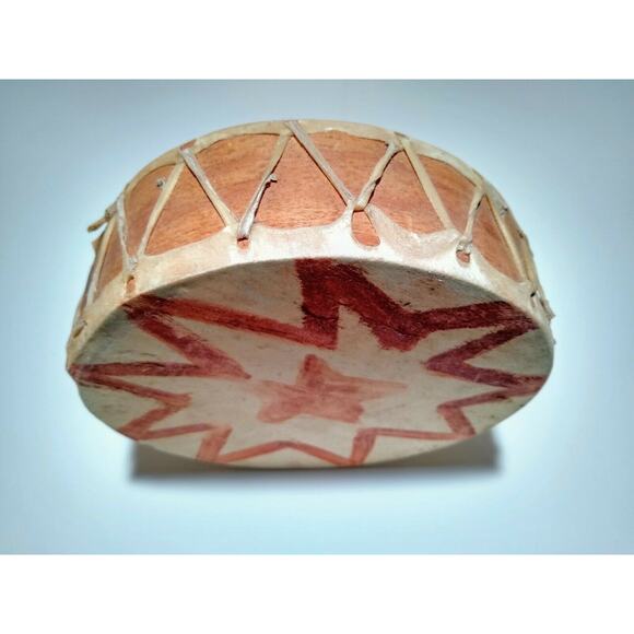7.5" Native American Animal Hide Hand Drum & 11" Hand Carved Pictograph Maraca - Picture 8 of 8